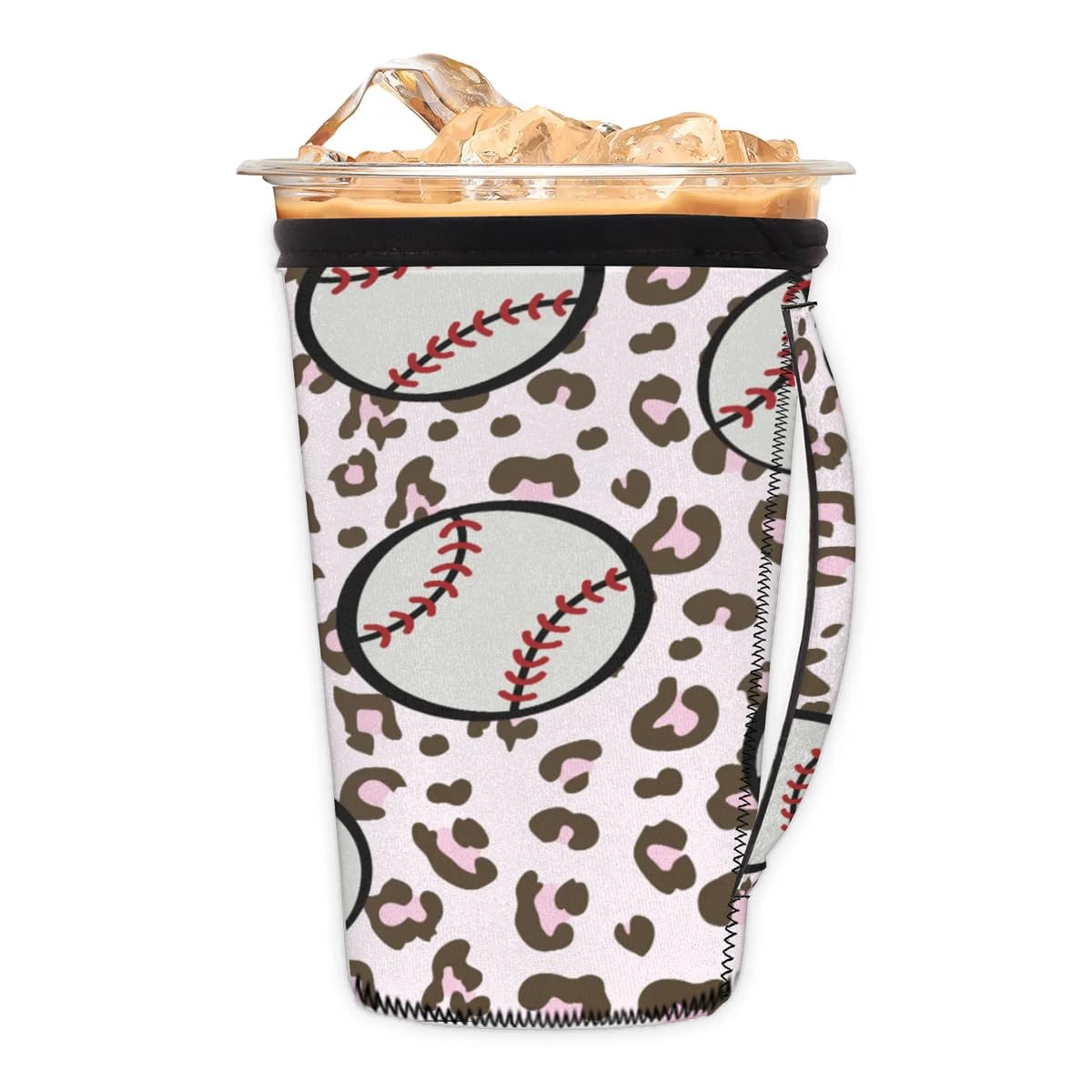 Abstract Baseball Leopard Print M Reusable Iced Insulator Coffee Sleeves Neoprene Insulated Sleeves With Handle Coffee Sleeves for Iced Coffee Cups Drinks