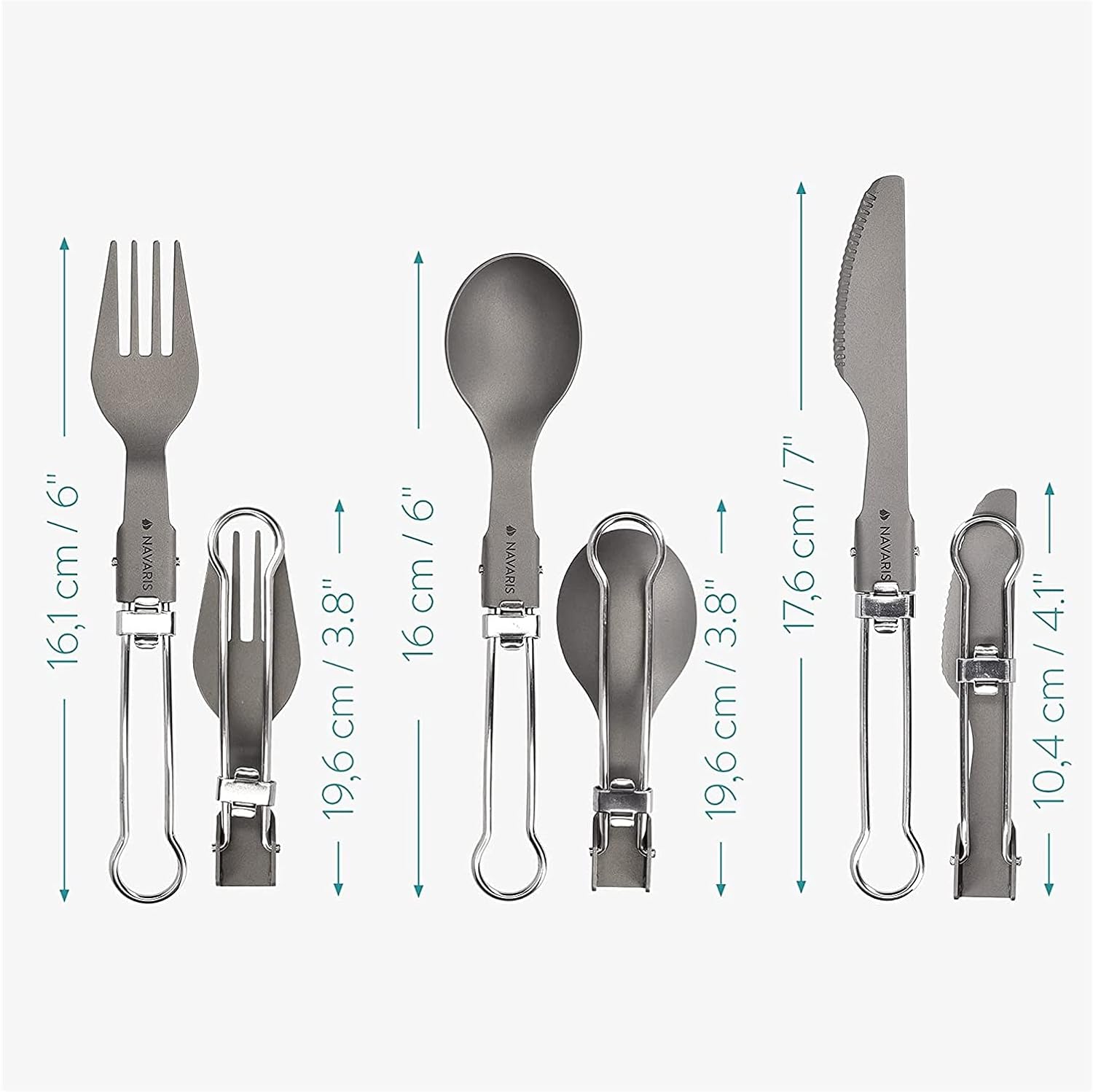 キャンプカトラリーセット - バックパッキング、ハイキングのための軽量の折りたたみ式金属銀器、ハイキング - ナイフ、フォーク、カラ