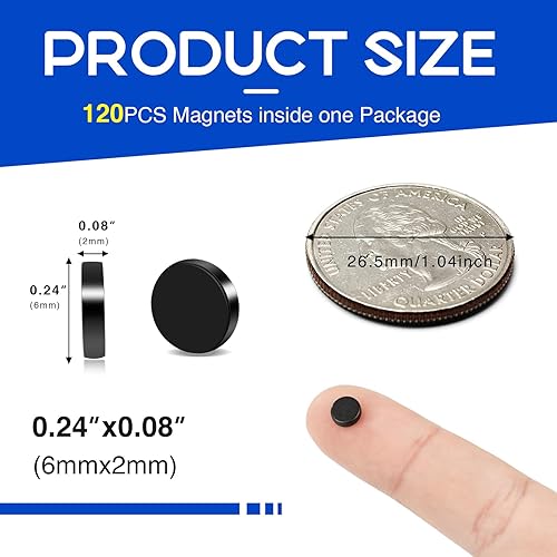 Miniatura 48 de Imanes para refrigerador, 50 unidades, redondos y pequeños, de neodimio de 0.39 x 0.12 pulgadas, para pizarra blanca, manualidades, bricolaje