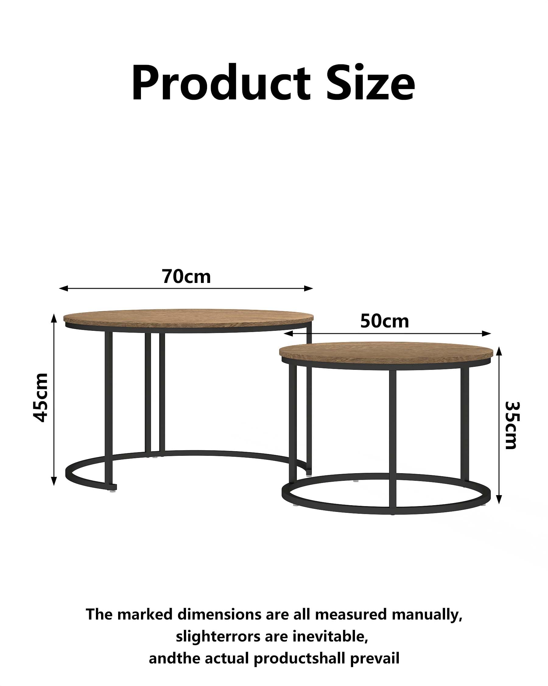 Tavolino Rotondo da Salotto, Tavolino da Salotto Legno Moderno, Tavolo Salvaspazio con cornice nera, Coffee Table 2 pezzi