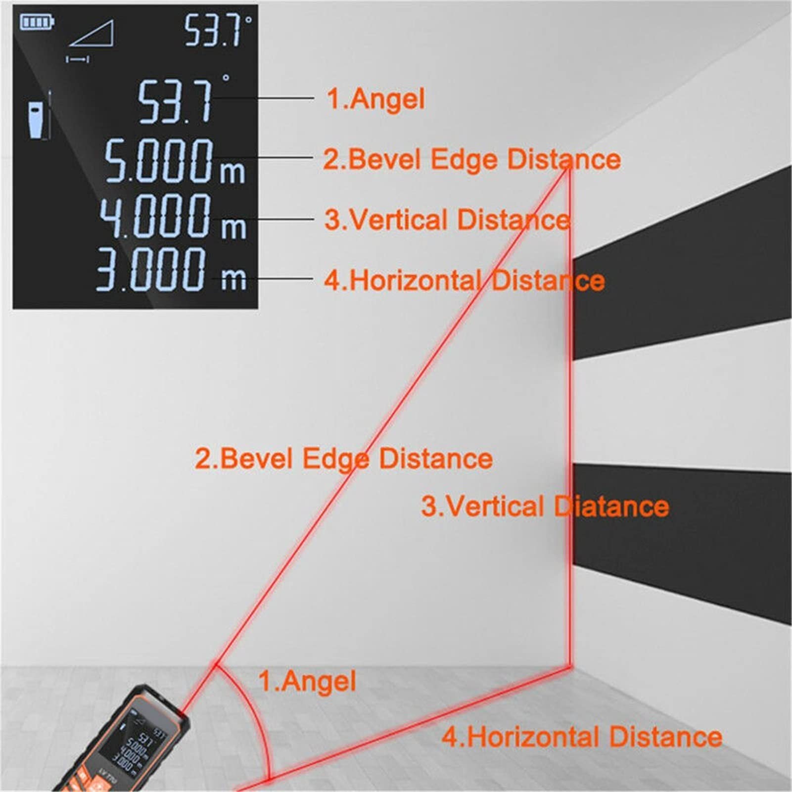 ZTBH Herramientas de medición Finder de Rango, medidor de Distancia de la cámara de Rango Inteligente, Ruleta electrónica de la rulera Digital Cinta métrica Carpintería (Measurement Range : 80m)
