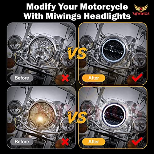 Image of Miwings 7 inch Round LED 4DR8CB Hi /Low Beam Amber & White Headlight 75W H4 Compatible with Royal Enfield, Jeep, Thar, motorcycle, Cars, Harley Davidson