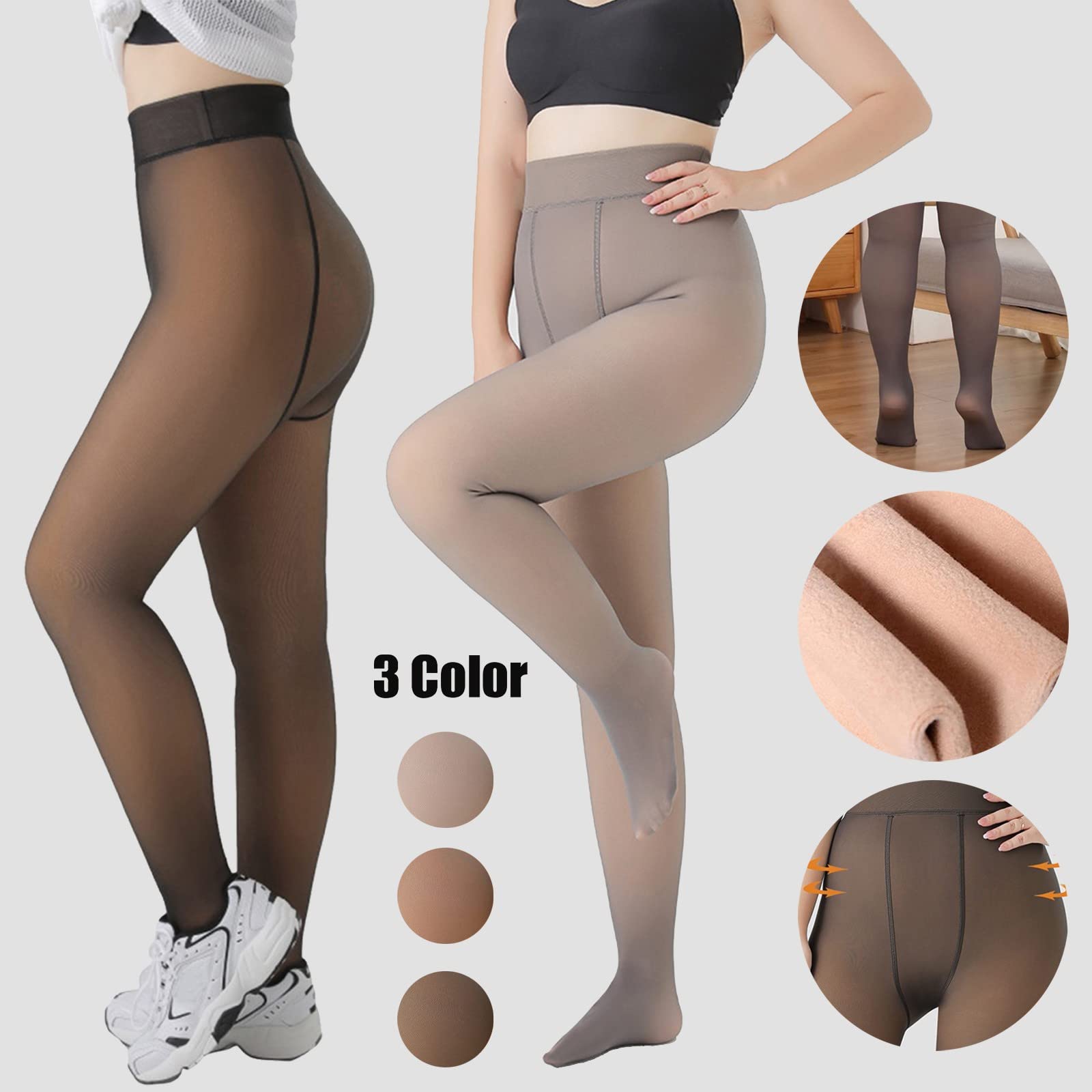 MJGkhiy Calcetines de forro polar para mujer, medias efecto velado, medias de felpa elegantes, calcetines térmicos sin costuras, cómodos, medias de tallas grandes, gruesas, medias de invierno