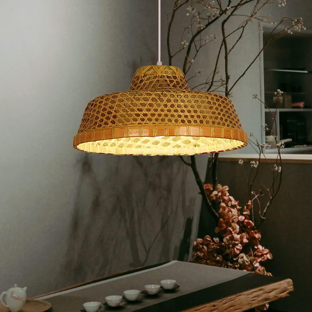 Chandelier, Personalized Bamboo Chandelier Chinese Bamboo Straw Hat Pendant Lamp Pastoral Decorative Dining Room Hanging Lights Japanese Tea Room Retro Ceiling Lamp Fixture E27 Base 1 Lamp 40cm