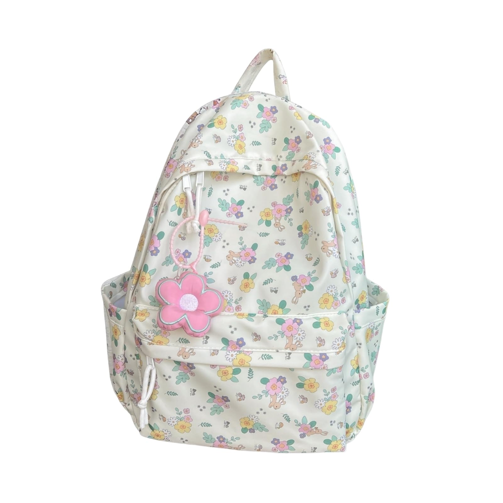 Zaino Fresco Florale Stampa Zaino, Borsa A Spalla di Viaggio Scolastico Casual Grande capacità per Ragazze E Donne-Green with Pendant