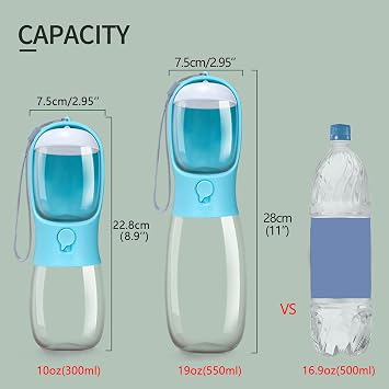 Dog Water Bottle with Food Container, Portable Leak Proof Pet Water Dispenser for Walking Hiking Travel, Puppy Essentials Accessories for Small Large Dogs, Dog Gifts (10oz/15oz/19oz)