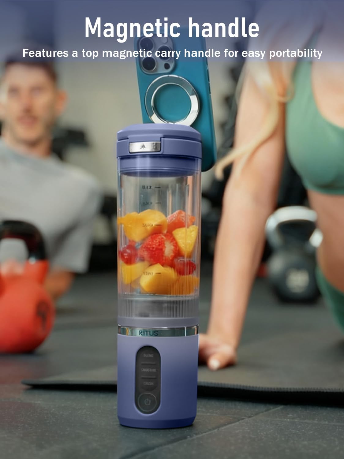 RITUS VORTEX Pro Frullatore portatile, frullatore personale con contenitore rimovibile per frullati miscela Ice Crush 3 programmi, senza fili, 567 g, senza BPA, vaschetta ad anello magnetico, lavabile