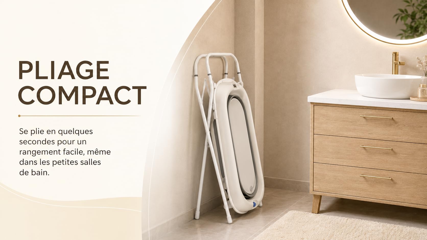 Baignoire Bébé sur Pied Pliable – Support Renforcé en Acier – Thermomètre Intégré – Coussin Ergonomique – Tuyau de Vidange – Pieds Antidérapants – Baignoire Bébé Gain de Place – Bébé Dauphin
