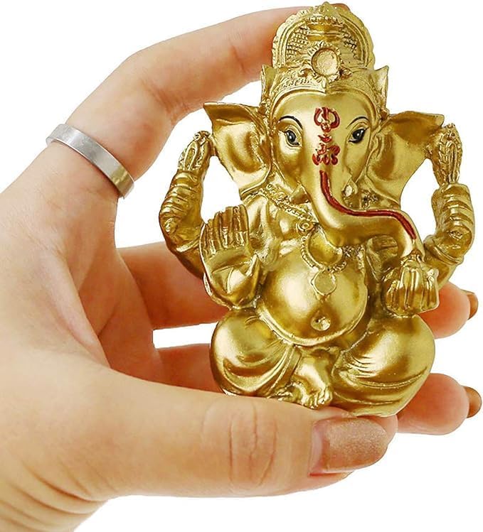Hindu Ganesh for Car Dashboard - Indian Mini Ganesha Statue India Home Office Temple Mandir Pooja Items Diwali Gifts Decor Murti Ganpati Idol Yoga Zen Meditation Room Altar Shrine Kit