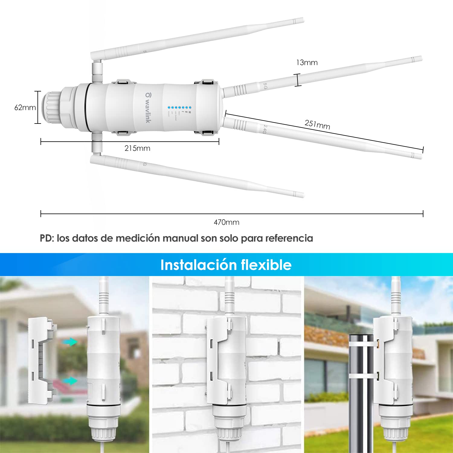 WAVLINK AC1200 Gigabit Outdoor WLAN Access Point Support 60 Meters Poe Outdoor WiFi Repetidor WiFi WiFi Repetidor Smart Mesh Satélite, Dual Band 5G + 2.4G Ideal para Outdoor WLAN