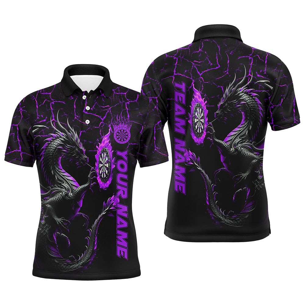 Personalisierte Lila Große Drachen 3D-Druck Darts Shirt für Herren & Damen | Individuelles Team Liga Darts Trikot Leistungs-Darttrikot T2207