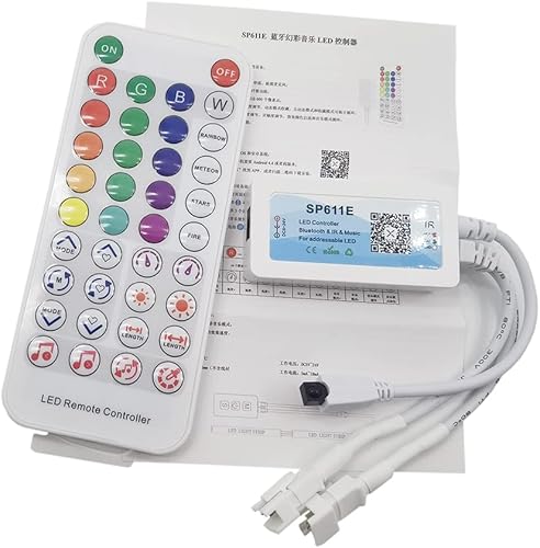 Controlador LED SP611E Aplicación de música Bluetooth para WS2811WS2812 Tira de luz LED direccionable IR38 teclas DC5V 24V Multicolor
