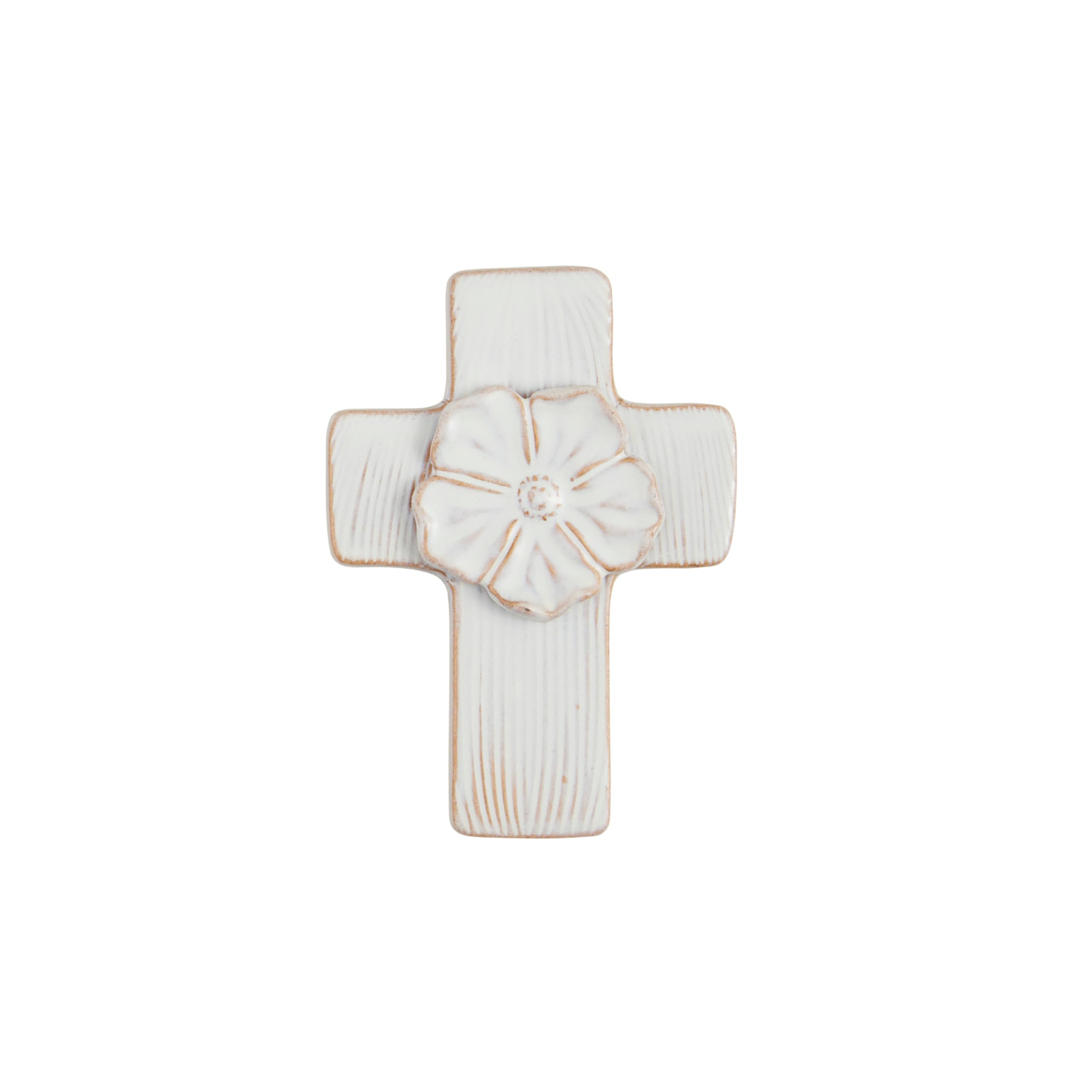 Mud Pie Sm Ceramic Flower Cross; 5 1/2" X 3 3/4"