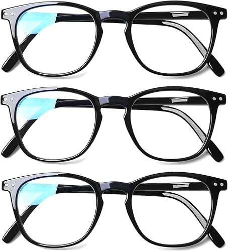 Henotin Paquete de 3 lentes de lectura con bloqueo de luz azul, lectores de computadora con bisagra de resorte para hombres y mujeres, anteojos con