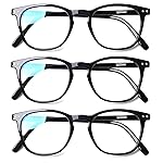 Henotin 3 Pack Blue Light Blocking Reading Glasses,Spring Hinge Computer Readers for Men Women,Anti UV Ray Filter Eyeglasses (3 Pairs Black, 0.50)