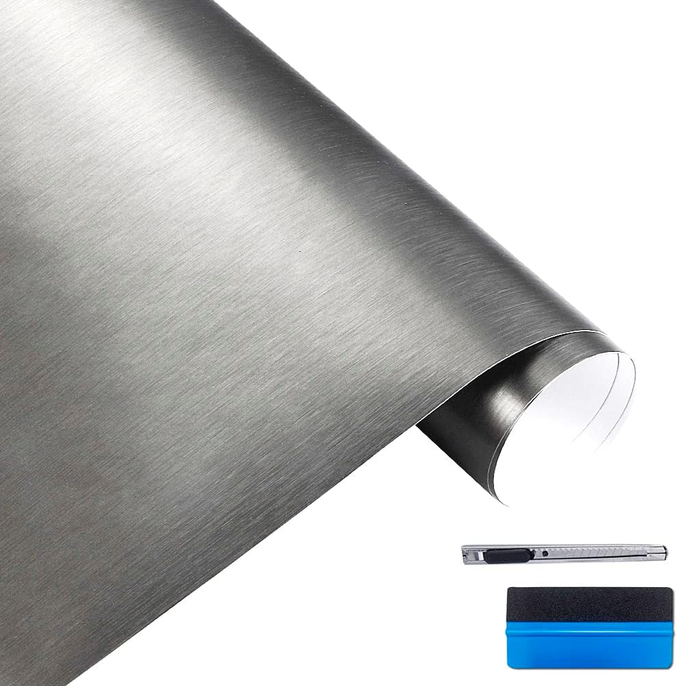 LZLRUN Brushed Metallic Steel Vinyl Wrap Roll with Air Release Technology DIY Styling Adhesive Decal Wrapping Car Accessories (Rose Red, 3ft x 10ft)