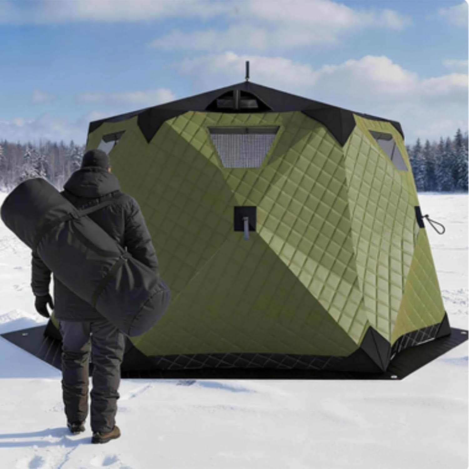 Pop Up Ice Fishing Tent Insulated Ice Fishing Shelter Portable Hub-Style Shelter Shanty Windproof and Warm,Easy to Set Up, for Hiking