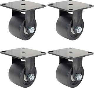 Dr.Luck 3 Inch Black Fixed Top Plate Rigid with 50mm Width Hi-Temp Nylon Wheel Double Ball Bearing Heavy Duty Caster Total Load Capacity 5300 Lbs Pack of 4