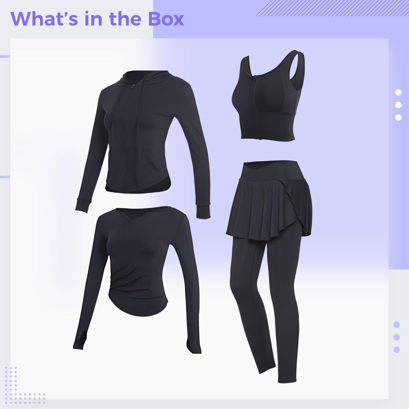 Conjunto de entrenamiento de pilates para mujer, conjunto de cuatro piezas para yoga, talla XXL, para 135-150 libras, incluye chaqueta, brasier deportivo, camiseta de manga larga, tela transpirable de