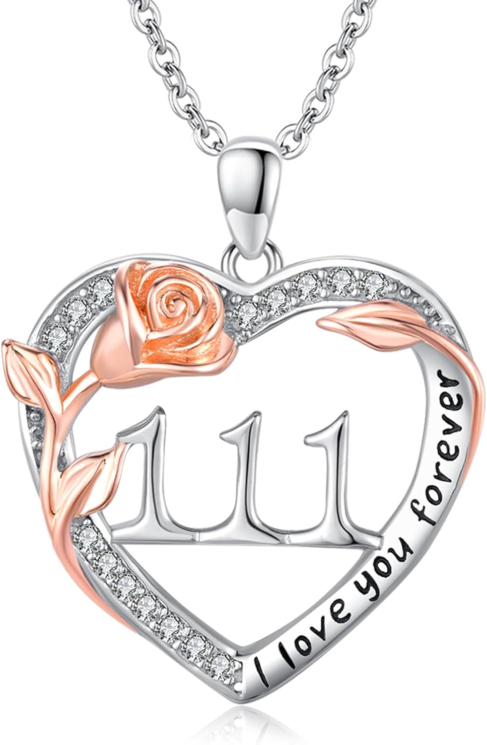 Number Necklace for Women 925 Sterling Silver Rose Angel Numbers Necklace Jewelry Birthday Christmas Gift for Grandma Mother Daughter