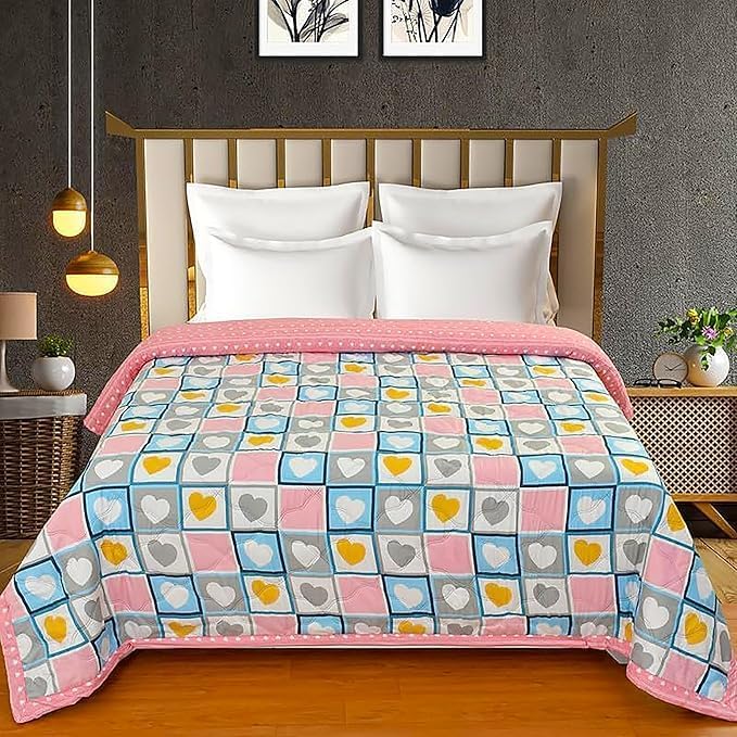 Premium Ultrasonic Comforter Single Bed/Doubl Bed, Reversible Microfiber, Quilt, AC Blanket, Dohar (Heart, Single)