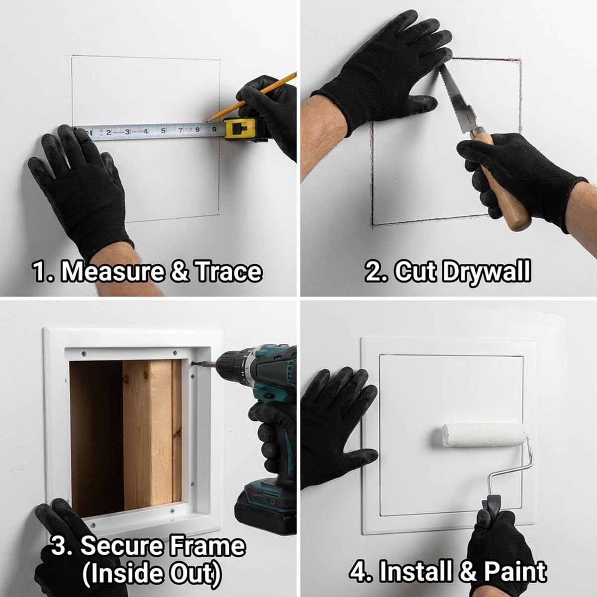 Trampilla Pladur de Aluminio Premium con Sistema Magnético a Presión, Puerta de Inspección Metálica para Paredes, Panel de Registro para Climatización y Cuadro Eléctrico(Negro,300 x350 mm)