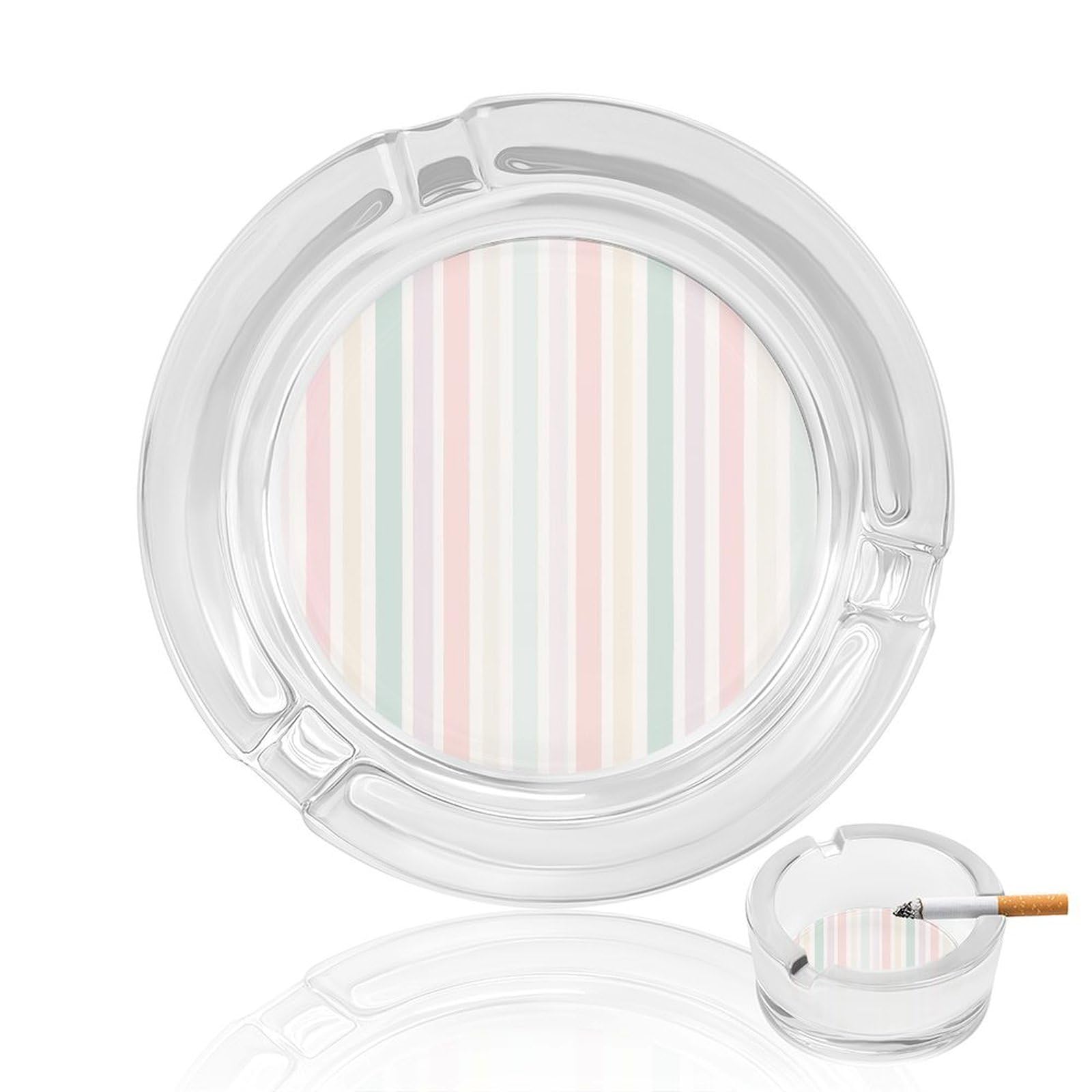 Pastel Vertical Stripes in Pink Peach Mint Cream Glass Ashtray for Cigarettes Portable Decorative Ash Trays for Home Office Decor