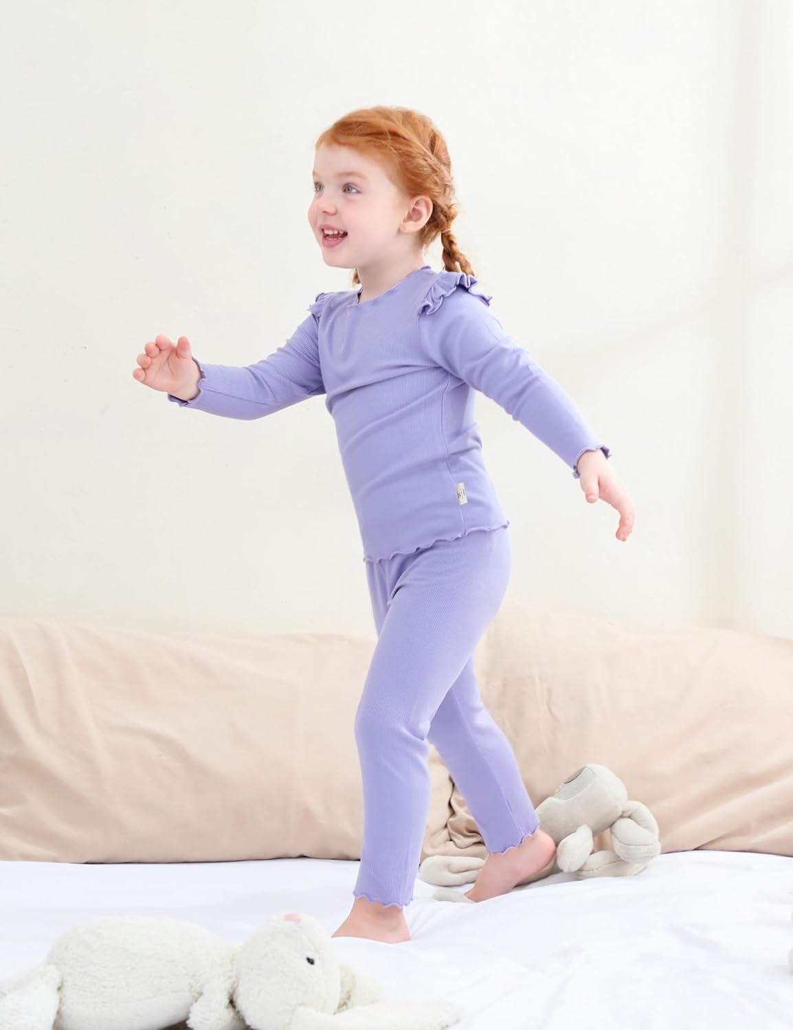 DIPUG Toddler Baby Pajamas Long Sleeve Ruffle Pajama Set for Girls Kids Solid Pjs Soft Sleepwear 12M-7Y - Image 3