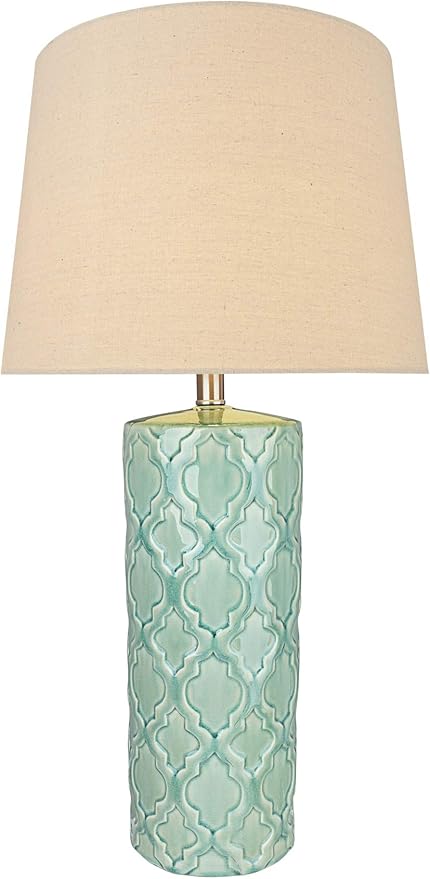 Aspen Creative Aspen Creative 40201-11, 29-1/2" High Transitional Glass Table Lamp, Sea Green and Hardback Empire Shaped Lamp Shade in Beige, 15" Wide photo 3