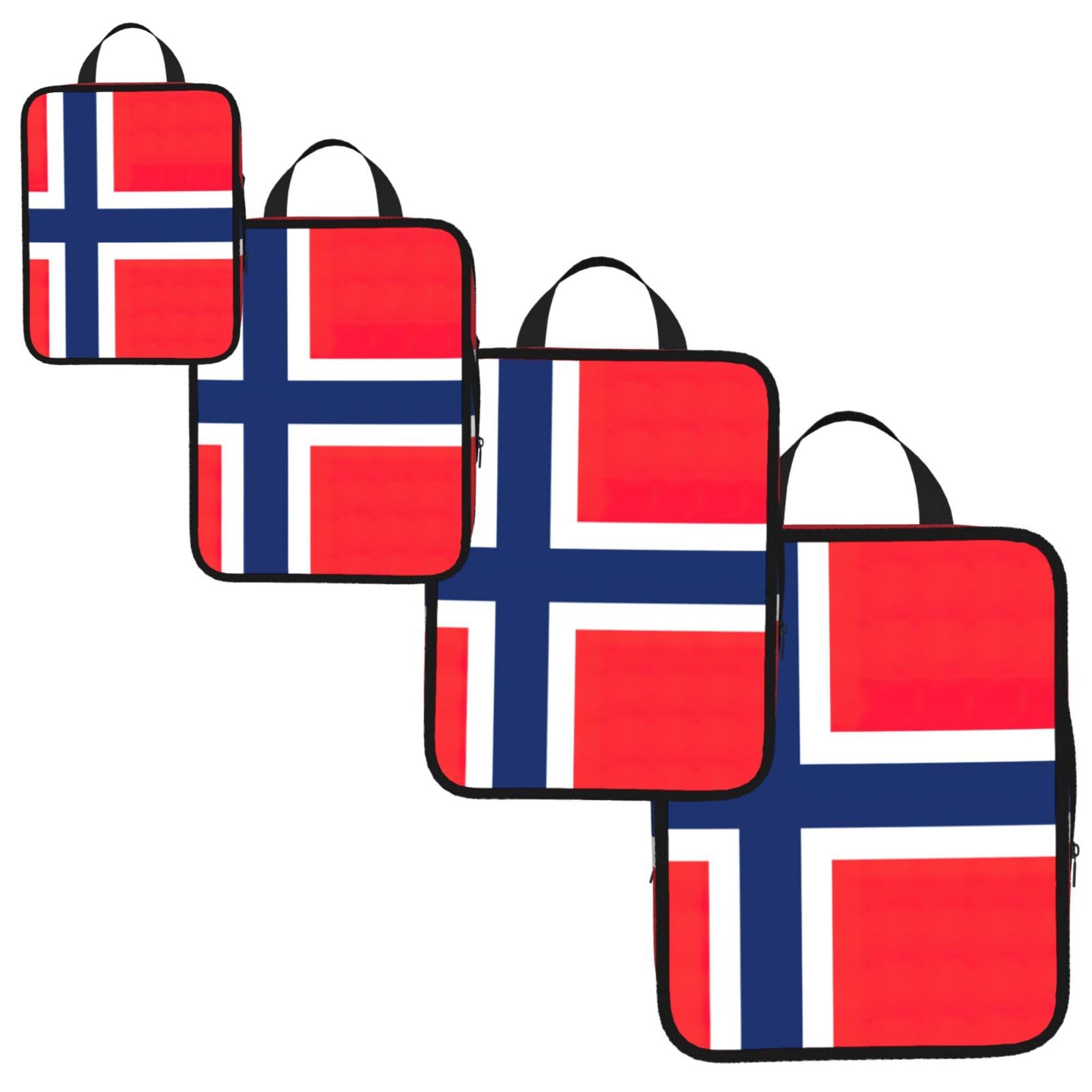 Norwegian flag Print 4 Set Compression Packing Cubes for Suitcases,Expandable Storage Bag Organizers