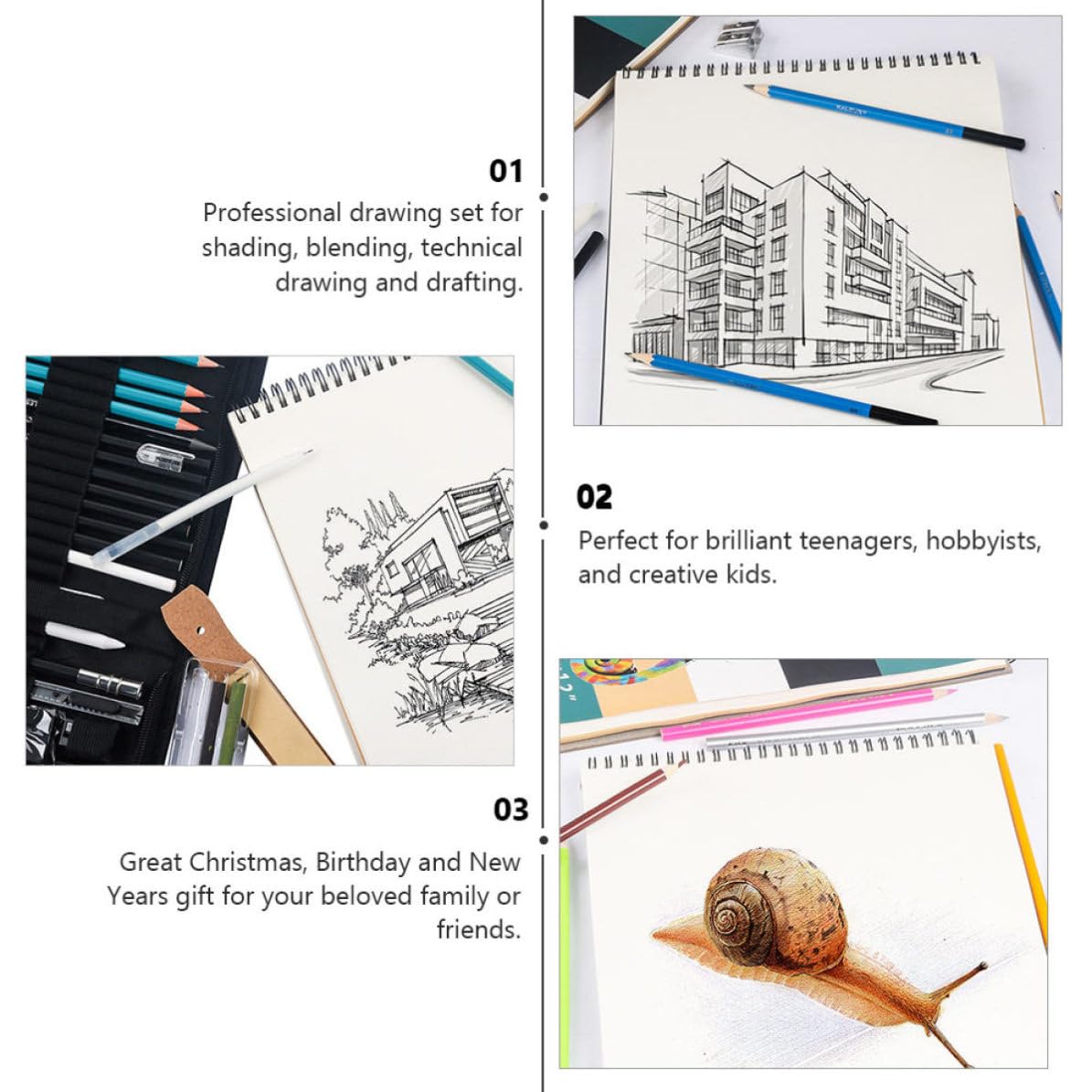 Holibanna Professionelles Skizzenstifte 50 Stück mit Kohlestiften und Metallstiften für Zeichnen und Zeichenzubehör für Schüler und Hobbykünstler