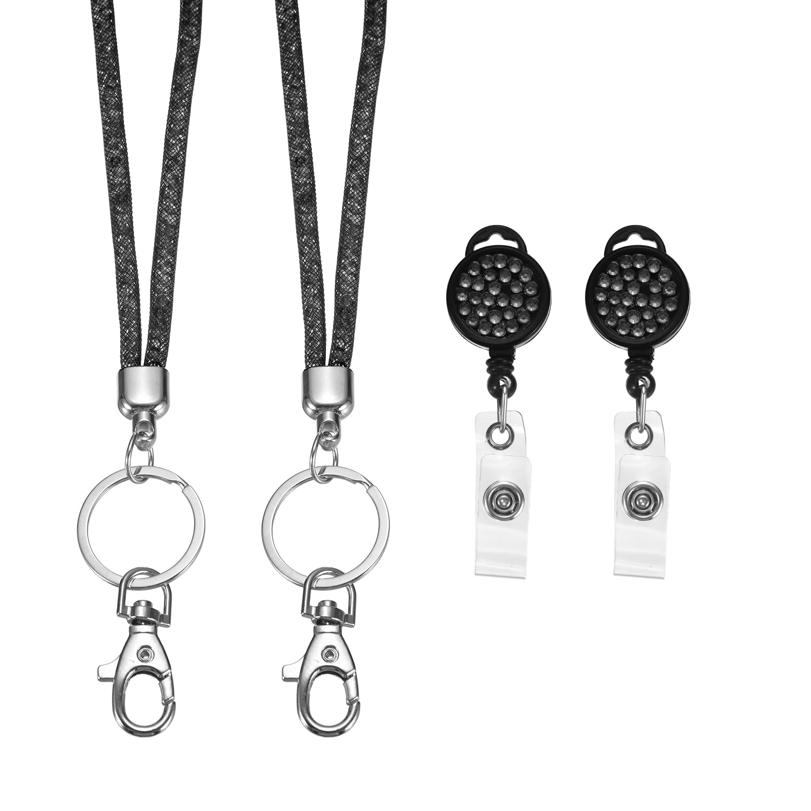 PATIKIL Rhinestones Lanyard for Women, 2 Pcs Sparkly Neck Lanyard Bling Keychain ID Holder with Retractable Badge Reel and Keyring for ID Card, Work Name Card, Black