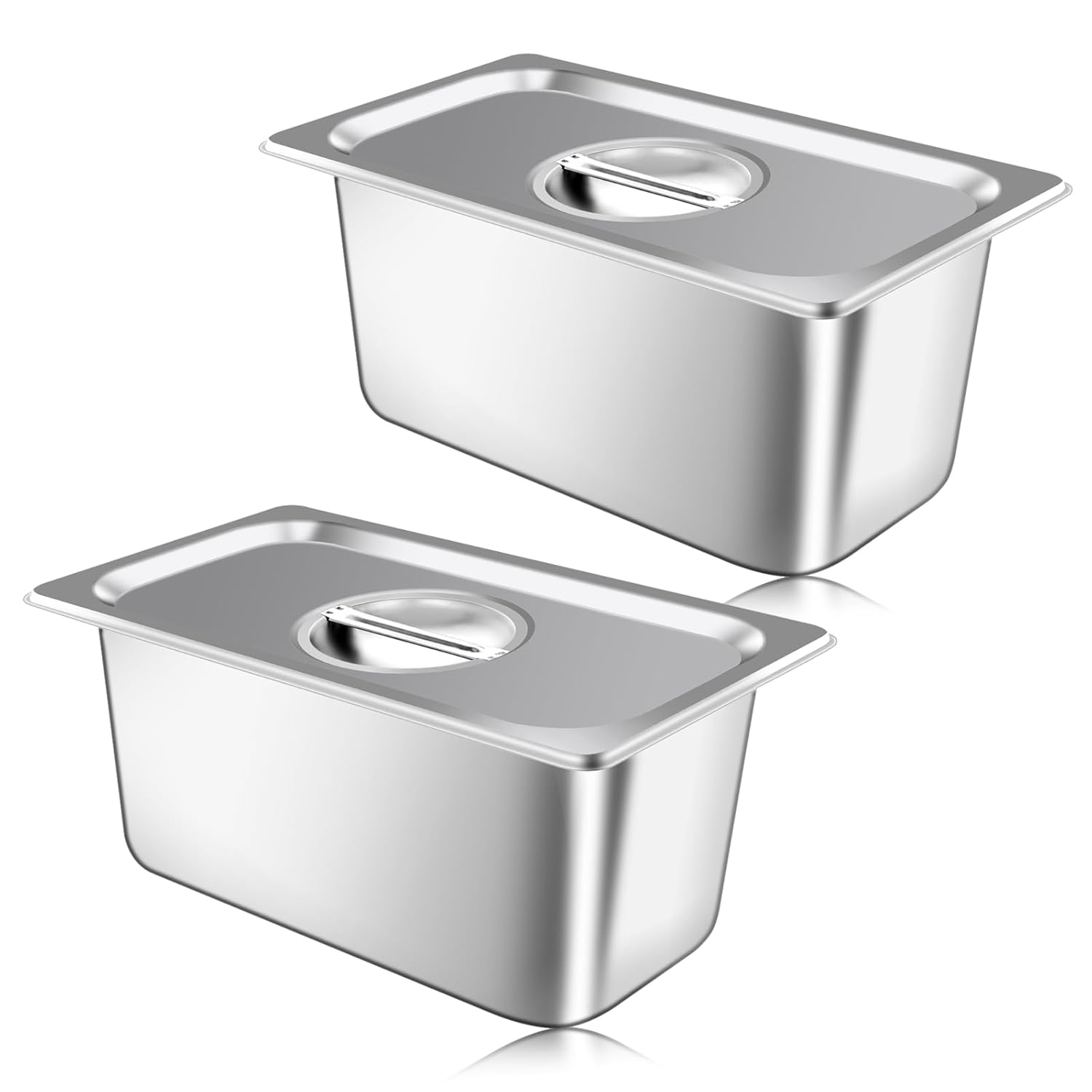 2 Pack Hotel Pan With Lids, Steam Table Pans 1/3 Size x 6 Inch Deep, Commercial Stainless Steel Pan, Restaurant Steam Table Pans