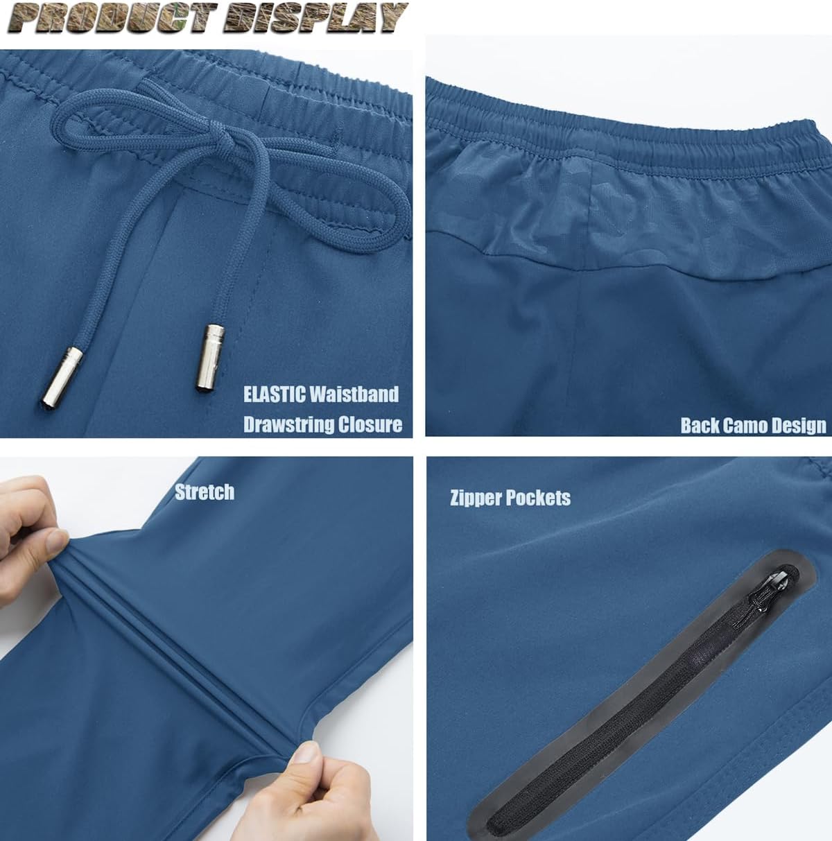 TACVASEN Men's Lightweight Hiking Pants Quick Dry Running Jogger Drawstring Sweatpants Zipper Pockets