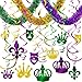 Chuangdi 33 Pieces Mardi Gras Party Hanging Swirls Whirls Set Ceiling Decorations Tinsel Garland Glitter Metallic Tinsel Twist Garland Mardi Gras Hanging Decoration Party Supplies