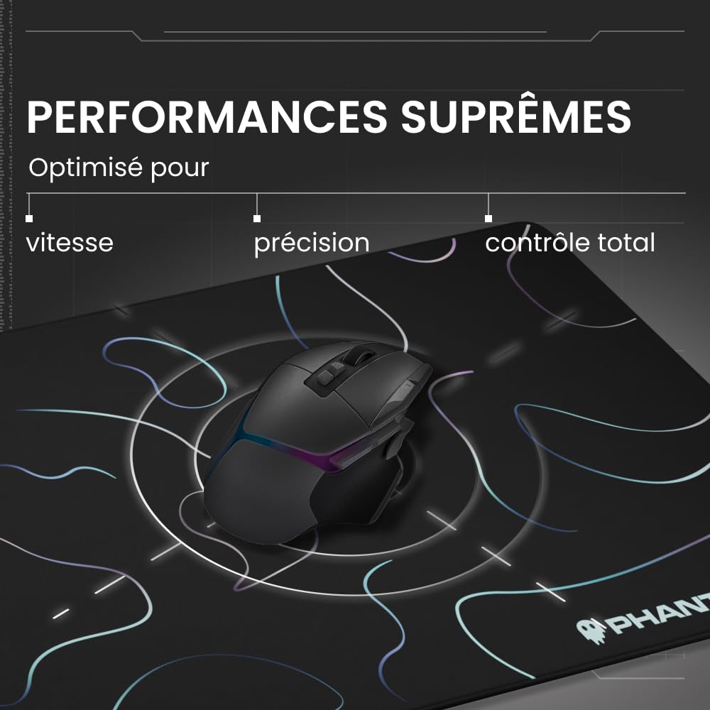 Tapis De Souris Gaming Phantum Alpha XL 490x400 Mm - Surface Microfibre Hydrophobe, Base Caoutchouc Antidérapante - Pour Jeu Et Création