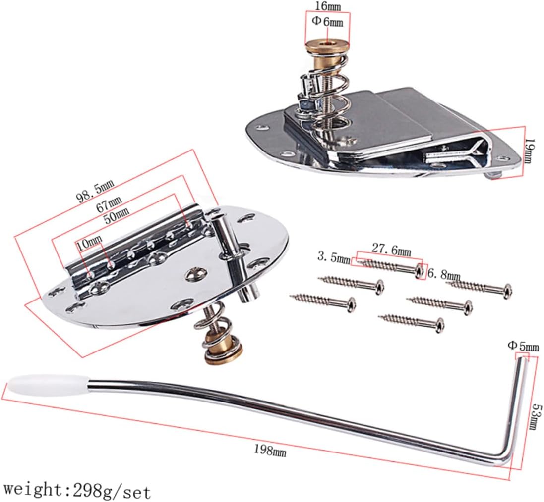GA426 Electric Guitar Tremolo Bridge Tailpiece for Offset Style Guitars | Alloy Construction, Silver Finish, Top-Loading Setup, Adjustable Saddle Design, One Set Includes Hardware