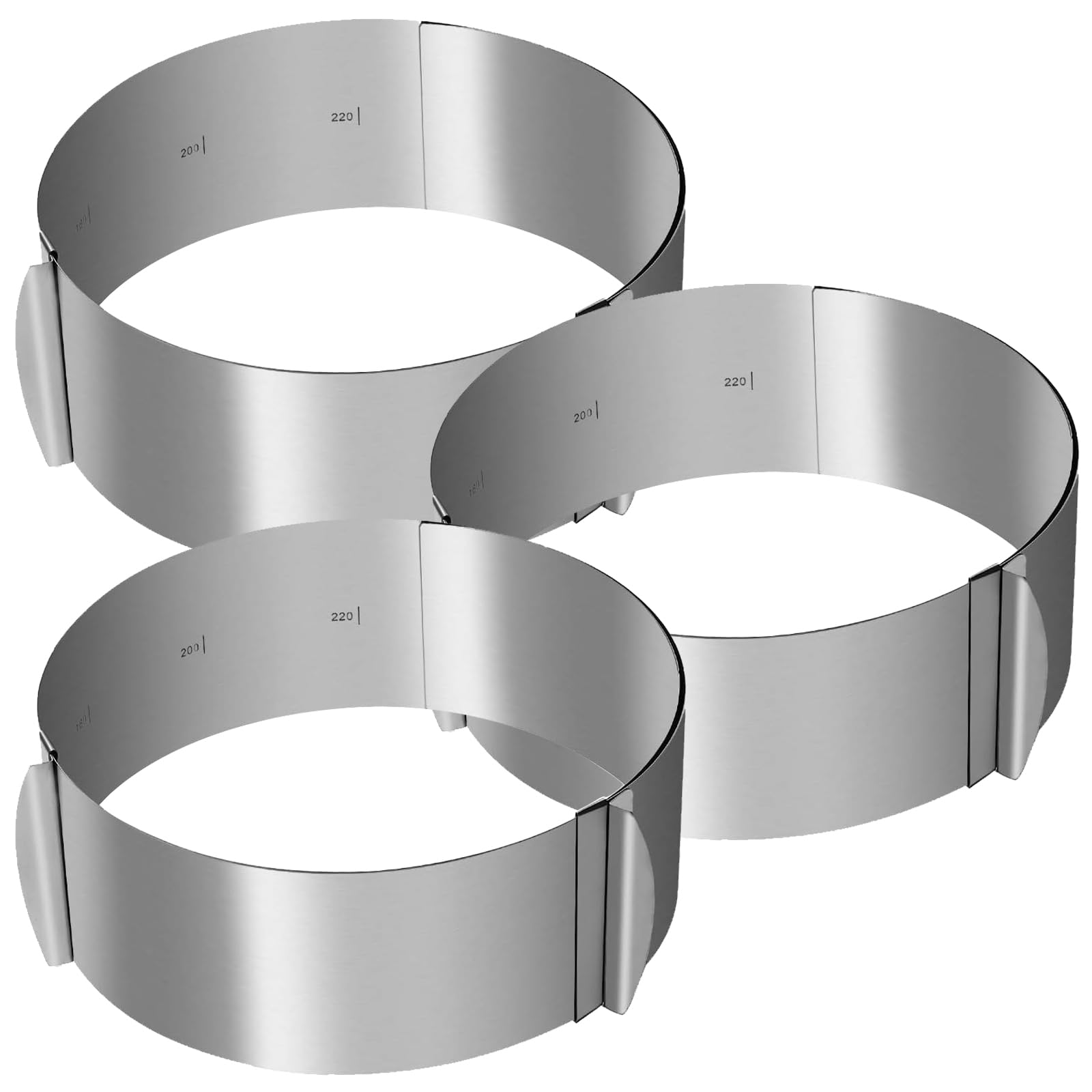 KINJOEK - Juego de 3 moldes para tartas de 6 a 12 pulgadas, retráctil, de acero inoxidable, ajustable, redondo, para tartas, moldes para hornear