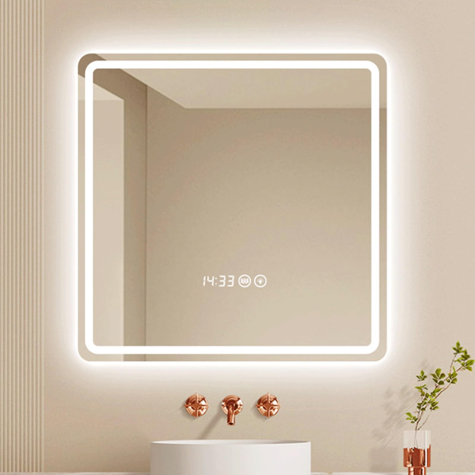 Miroir de salle de bain carré LED fonction mémoire et système antibuée