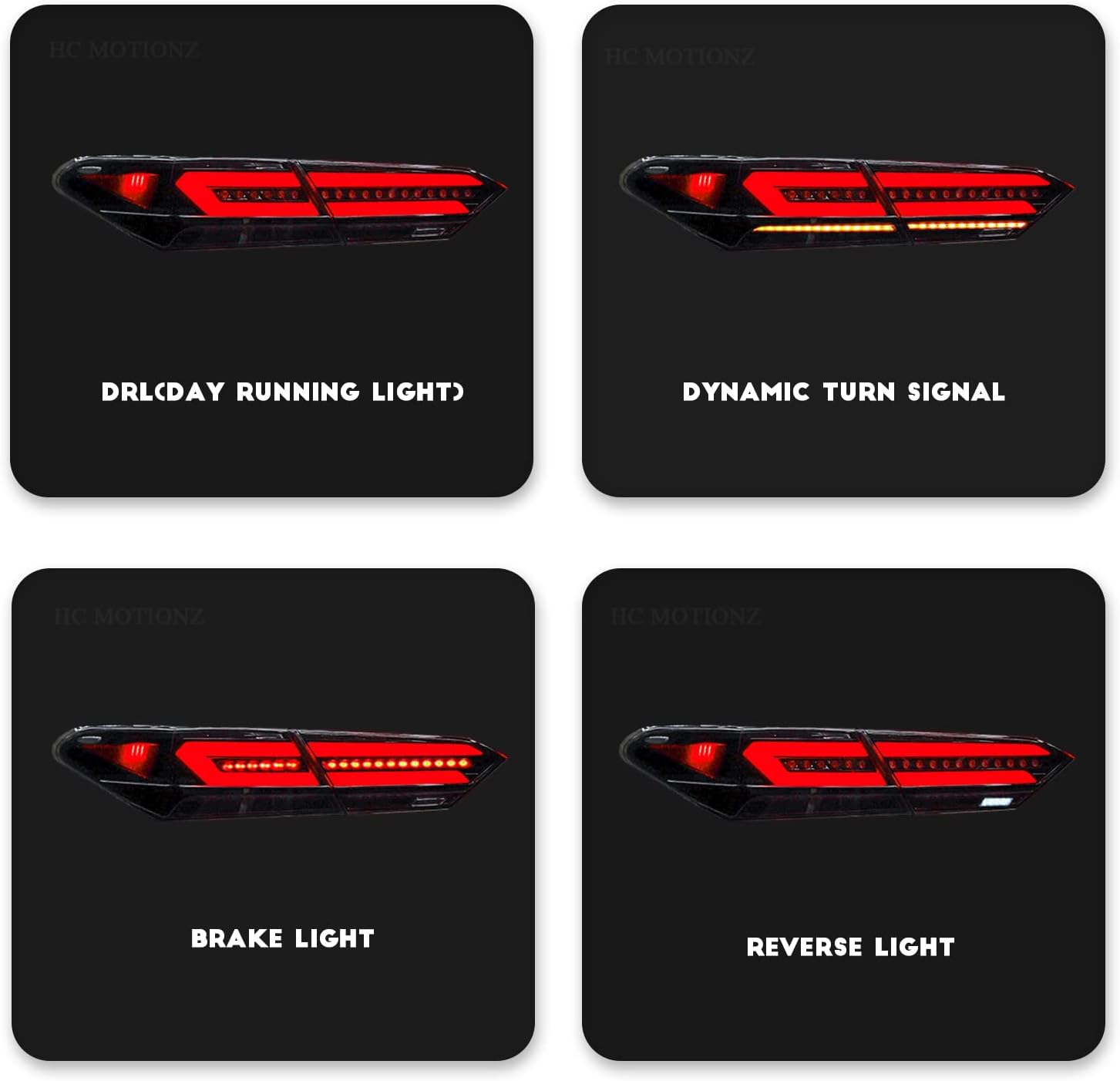 HCmotion LED Tail Lights Compatible for Toyota Camry 2018 2019 2020 2021 2022 Rear Lamps Smoked Assembly With Animation DRL & W/Sequential Turn lights (V4-Smoked with trunk)