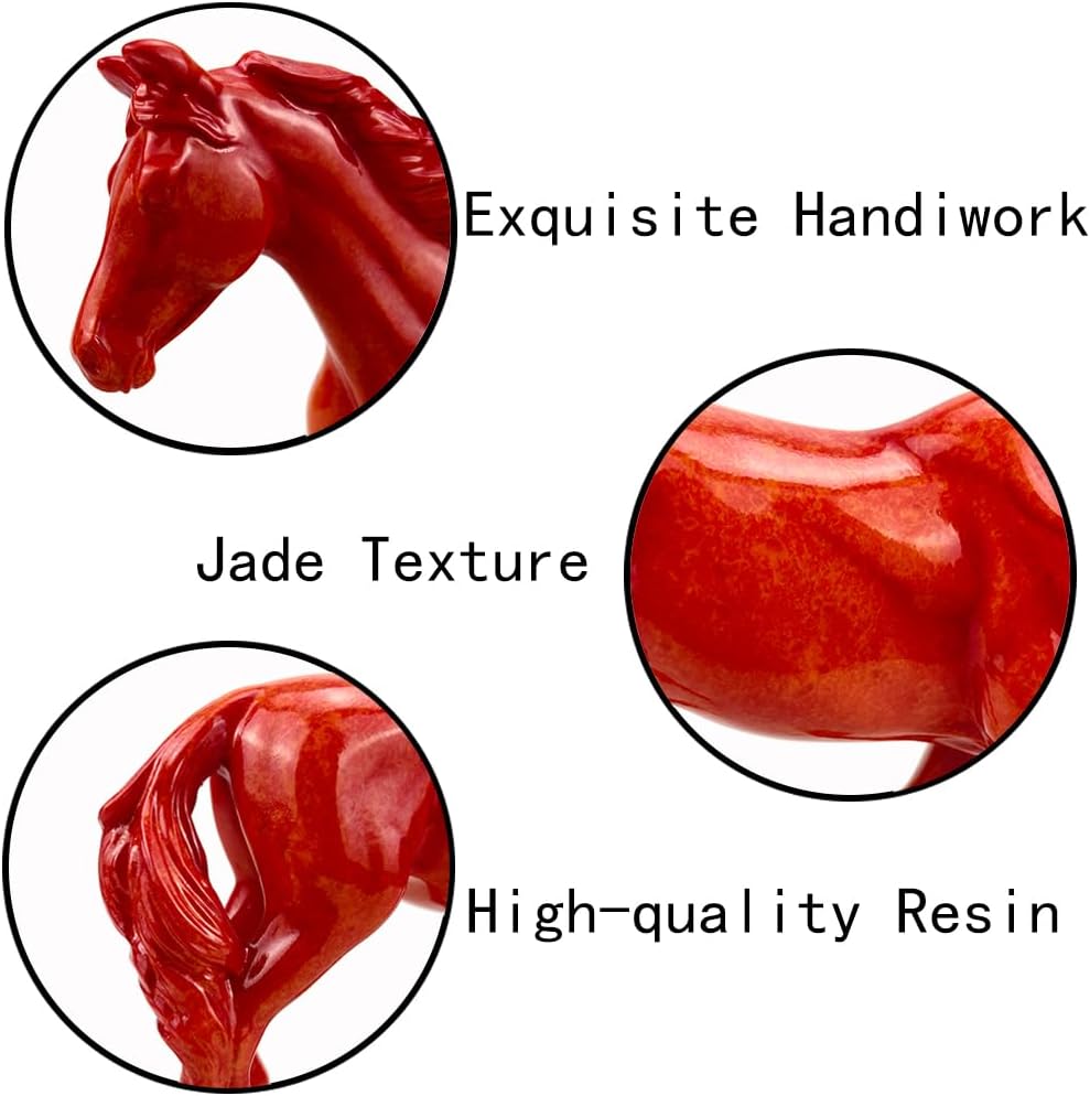Red Resin Horse Statue,Realistic Horse Figurine for Home and