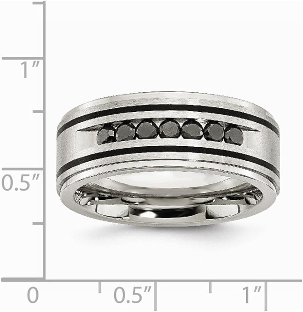 Stainless Steel Men's Matte Brushed Finish and Black IP and Black Diamonds 9mm Men's Wedding Band Ring (.5 cttw.) | 