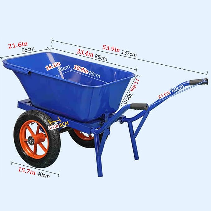 Carretilla de mano con 2 ruedas neumáticas, estructura de acero reforzado para alta estabilidad y carga pesada para transportar tierra, basura y alimento miniatura 2