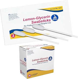 Dynarex Lemon-Glycerin Swabsticks for Dry Mouth Relief - 75 Count Box, 3 Per Packet, Gentle Oral Care Cotton Swabs