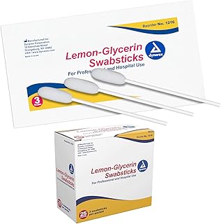 Dynarex Lemon-Glycerin Swabsticks, Pleasant Tasting Cotton Swabs That Gently Soothes and Refreshes Dry Mouth, 3 Oral Swabsticks per Packet, 1 Box of 75 Lemon-Glycerin Swabsticks