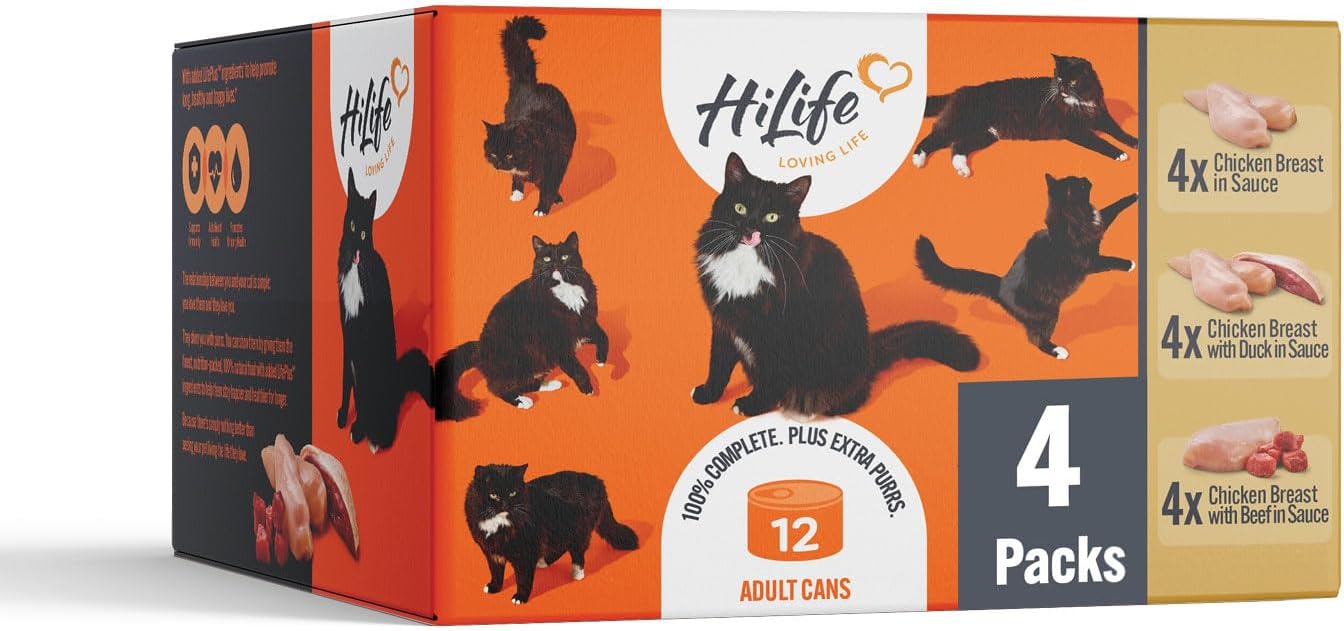 Adult Wet Cat Food Tins, Mixed Chicken Recipes in Sauce, Complete Tinned Cat Food, 100% Natural & Grain Free, Chicken Breast / with Beef / with Duck, 4x (12 x 70g) / 48 cans
