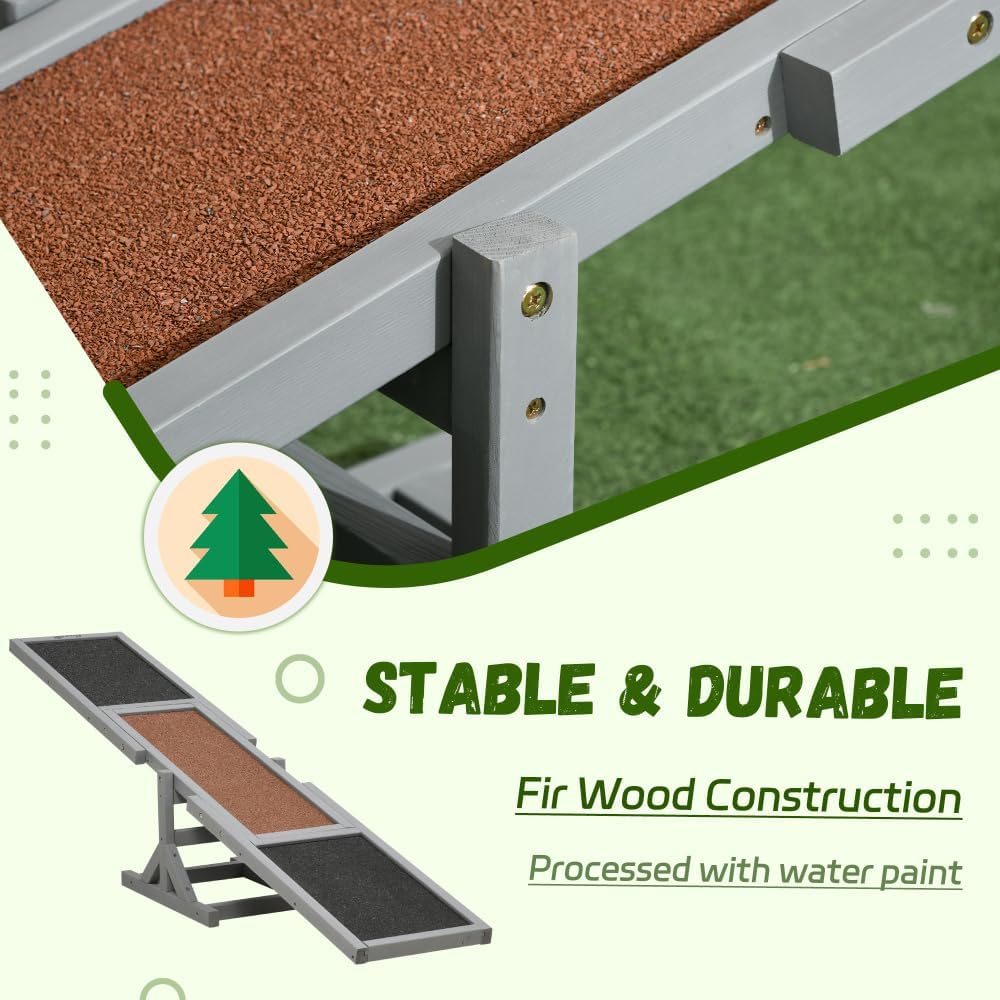 Wooden Dog Agility Seesaw for Training and Exercise, Durable Outdoor Pet Activity Equipment with Anti-Slip Surface, 71" L x 12" W