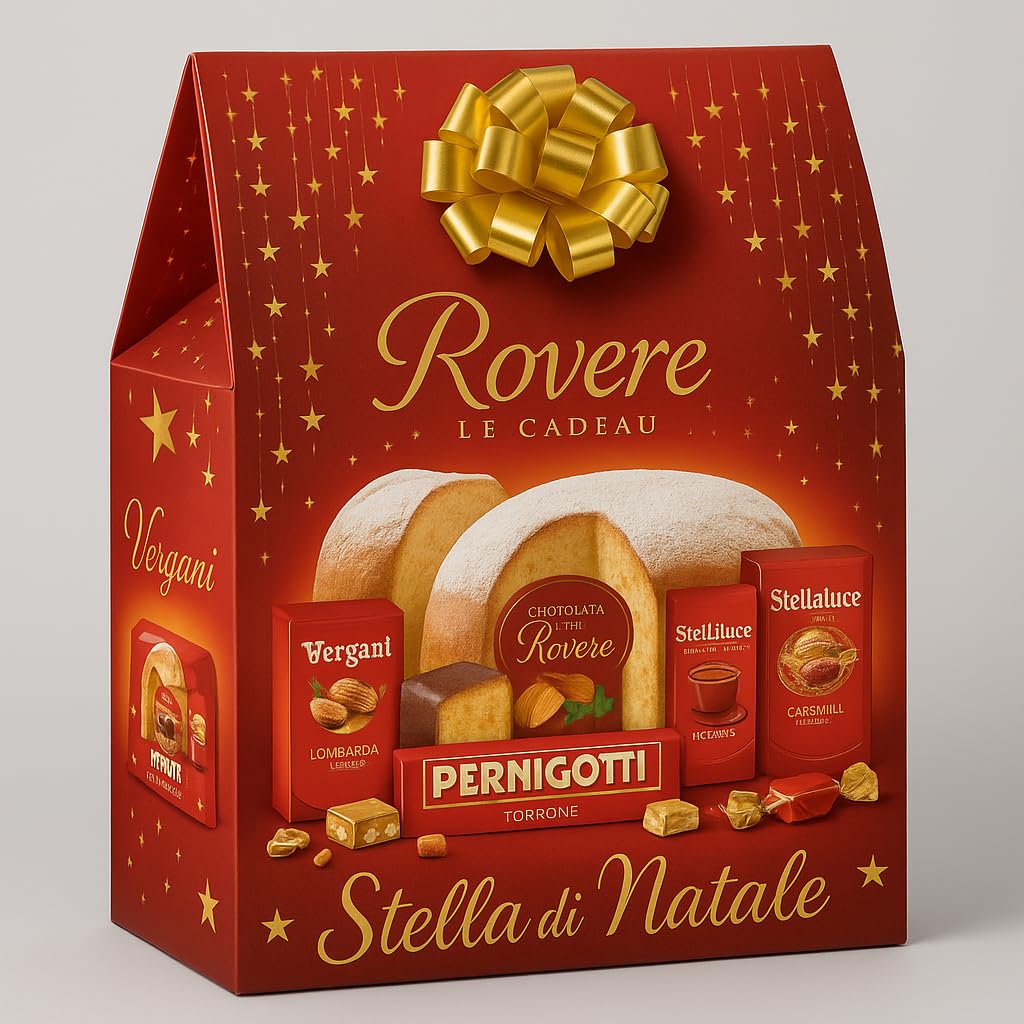 Christmas Basket Christmas Star 5 Pieces with Typical Sweets, Chocolates, Nougat and Biscuits, Elegant Gift Box for Christmas, Refined Gourmet Idea for Families, Friends or Businesses - 3
