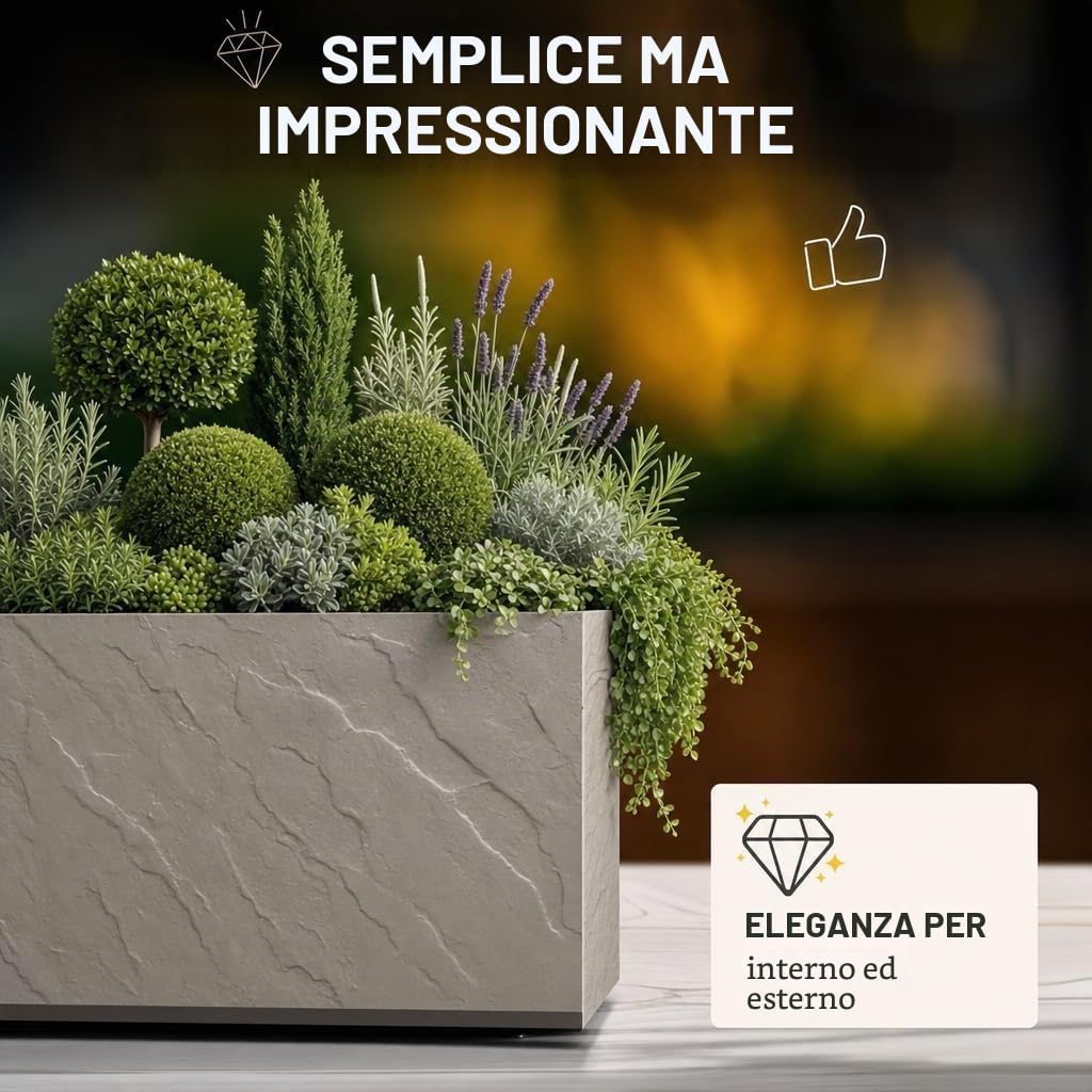 Ondis24 Vulkan Pierre Vaso da fiori, 100 cm, effetto ardesia con serbatoio d'acqua, resistente all'inverno (grigio chiaro)