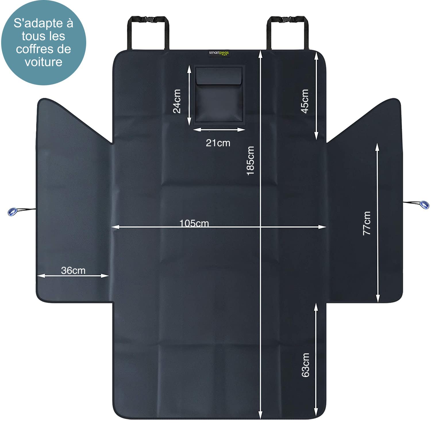 Couverture de Coffre pour Chien XXL - Protection de Coffre pour Chaque Voiture - Revêtement antidérapant - Couverture Robuste pour Chien avec Protection latérale - 185 x 105 x 36 cm